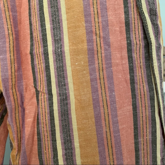 DREW (Anthropologie) Whitney Coral Striped Wide Leg Side Slit Linen Blend Pants - Picture 10 of 15